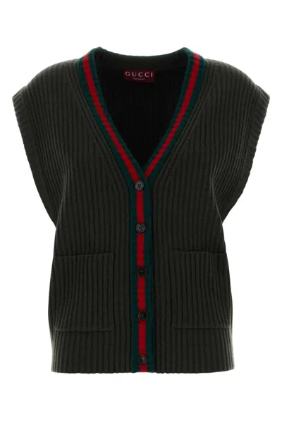 Gucci Wool Vest With Front Pockets And Ribbed Texture In Multi