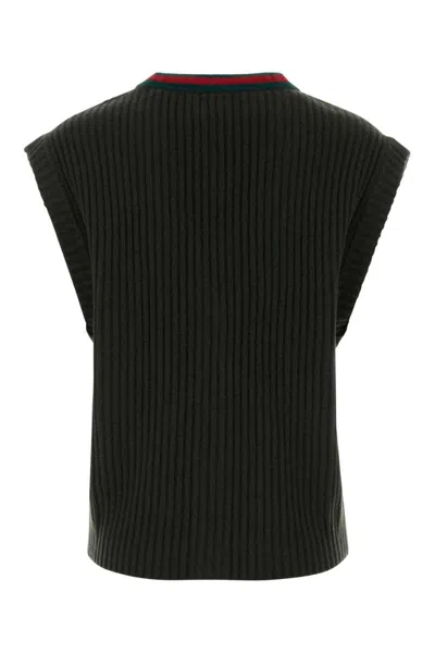 Gucci Wool Vest With Front Pockets And Ribbed Texture In Multi