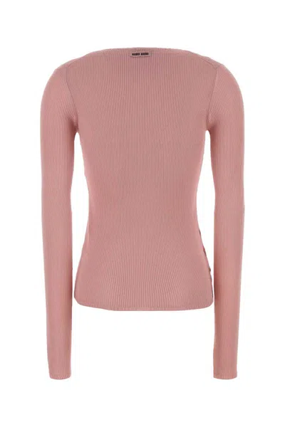 Miu Miu Silk Crew Neck Long Sleeve T-shirt In Pink