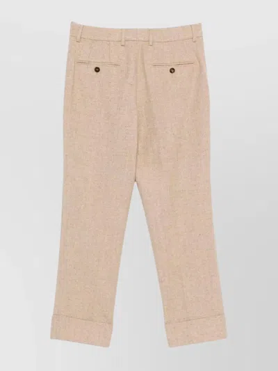 Incotex Tailored Wool Trousers Cuffed Hem In Gold