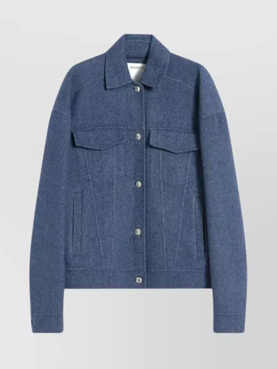 Sportmax Oversized Virgin Wool Jacket Pockets In Blue