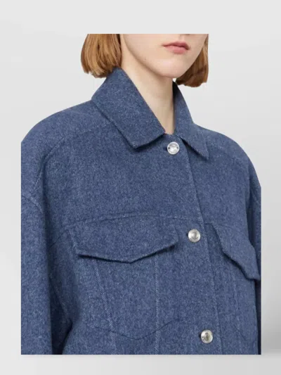Sportmax Oversized Virgin Wool Jacket Pockets In Blue