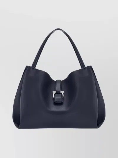 Ferragamo Large Olive Green Leather Tote Bag Women In Blue