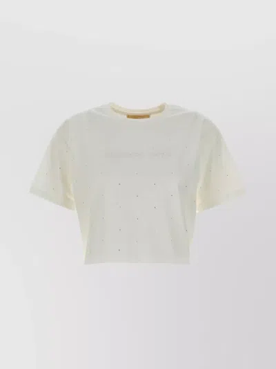 Michael Kors Crew Neck T-shirt With Embellished Short Sleeves In White