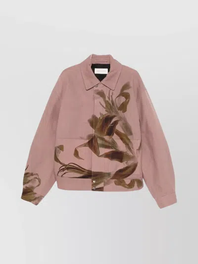 Dries Van Noten Abstract Print Collared Jacket Front Pockets In Pink