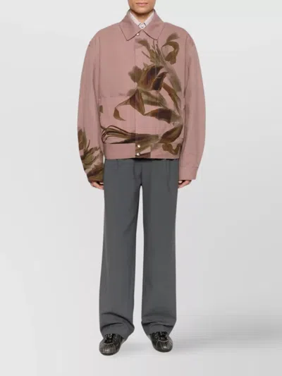 Dries Van Noten Abstract Print Collared Jacket Front Pockets In Pink