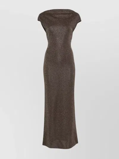 Max Mara Pianoforte Fitted Mini Dress With V-neck Back And Short Sleeves In Brown