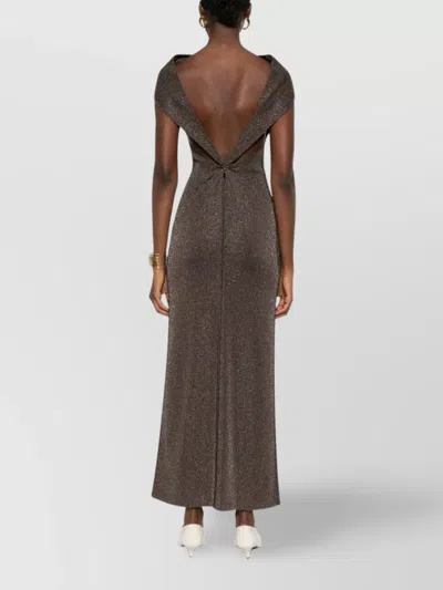 Max Mara Pianoforte Fitted Mini Dress With V-neck Back And Short Sleeves In Brown