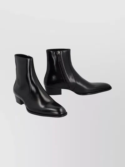 Saint Laurent Ankle Boots With Block Heel And Pointed Toe In Black