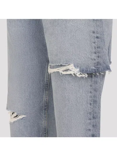 Agolde Cotton Denim Ripped Trousers In Blue