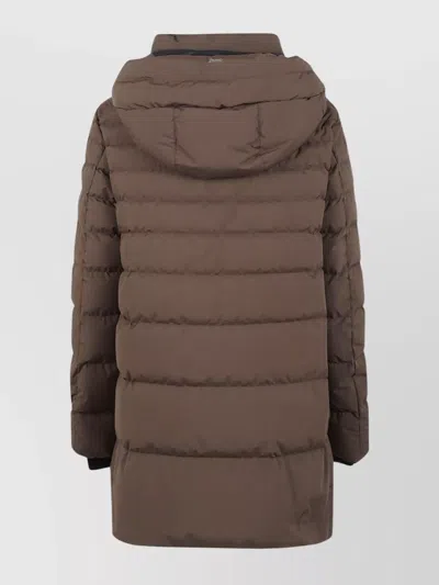 Herno Long Hooded Padded Quilted Jacket In Brown