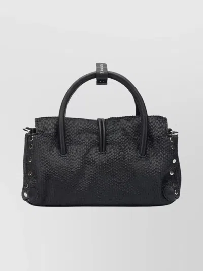 Zanellato Structured Black Hammered Leather Bag With Twist Lock Closure In Black