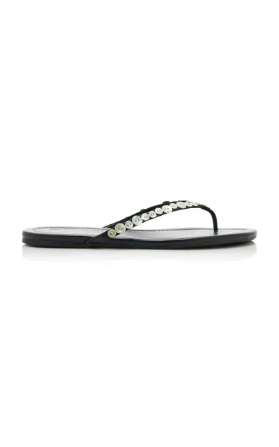Staud Freja Embellished Leather Thong Sandals In Animal Print
