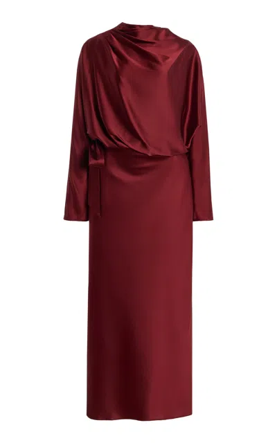 Staud Phoebe Long Sleeve Stretch Silk Dress In Burgundy