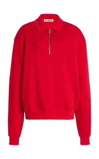 Éterne Embroidered French Cotton And Modal-blend Terry Half-zip Sweatshirt In Red