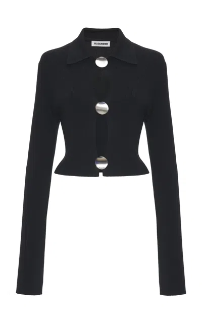 Jil Sander Cropped Cardigan Featuring Buttons And Ribbed Design In Black