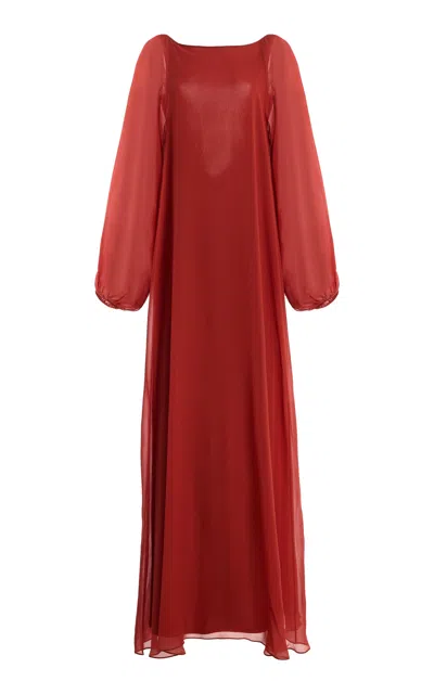 Sev Open-back Silk-chiffon Maxi Caftan Dress In Red