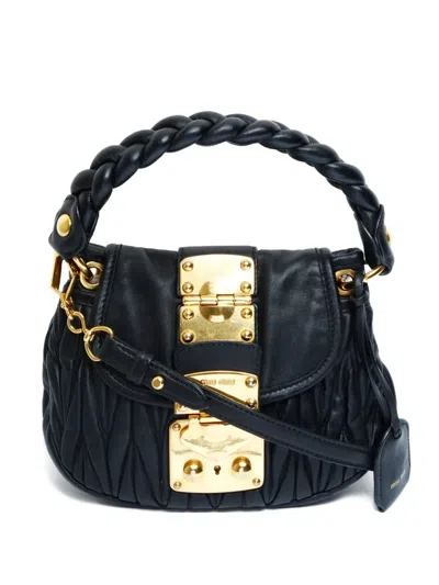 Pre-owned Miu Miu 2000s Matelassé Braided-handle Shoulder Bag In Black