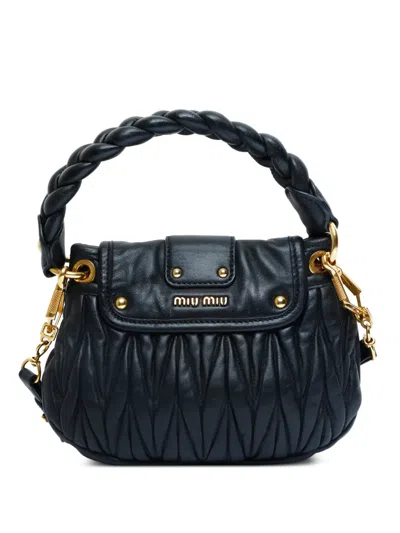 Pre-owned Miu Miu 2000s Matelassé Braided-handle Shoulder Bag In Black
