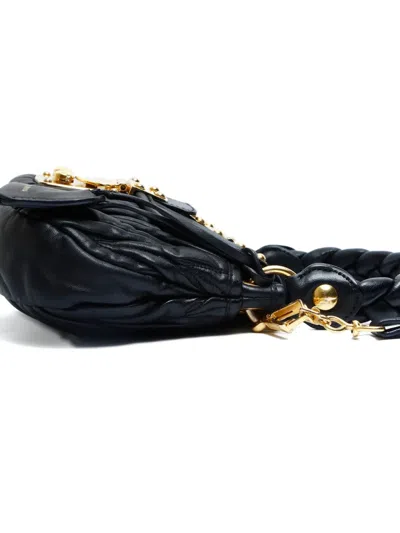 Pre-owned Miu Miu 2000s Matelassé Braided-handle Shoulder Bag In Black