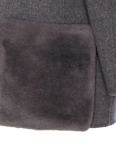 Fendi Women Wool Blouson With Mink Pockets And Inner Ff Logo In Gray
