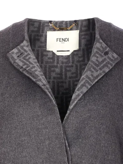 Fendi Women Wool Blouson With Mink Pockets And Inner Ff Logo In Gray