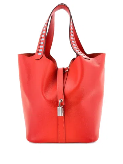 Pre-owned Hermes Picotin Lock Bag Tressage Epsom Mm Tote Bag In Red