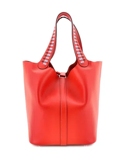 Pre-owned Hermes Picotin Lock Bag Tressage Epsom Mm Tote Bag In Red