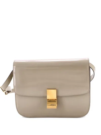 Pre-owned Celine Classic Box Bag Spazzolato Calfskin Medium Crossbody Bag In Neutral