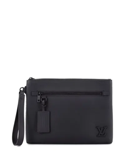 Pre-owned Louis Vuitton Aerogram Ipad Pouch Leather Clutch Bag In Black