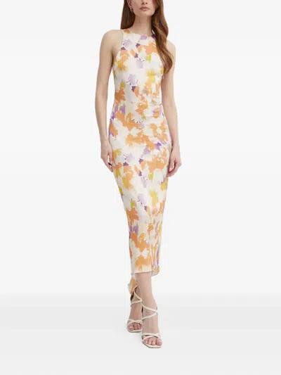 Patrizia Pepe Ruffled Floral Midi Dress In Orange