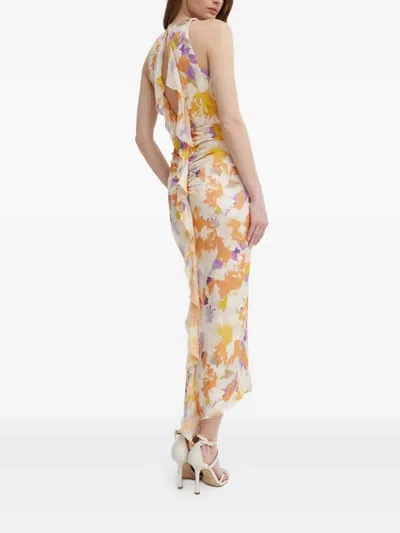 Patrizia Pepe Ruffled Floral Midi Dress In Orange