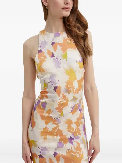 Patrizia Pepe Ruffled Floral Midi Dress In Orange