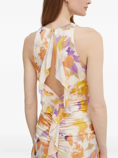 Patrizia Pepe Ruffled Floral Midi Dress In Orange