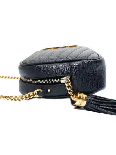 Pre-owned Saint Laurent 2020s Mini Lou Cassandre Tassel Shoulder Bag In Black