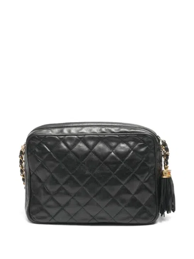 Pre-owned Chanel 1986-1988 Diamond Stitch Tassel Shoulder Bag In Black