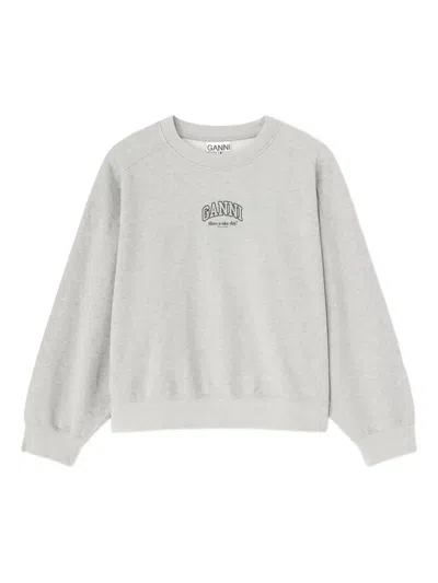 Ganni Logo Sweatshirt In Gray