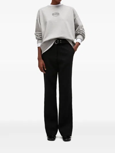 Ganni Logo Sweatshirt In Gray
