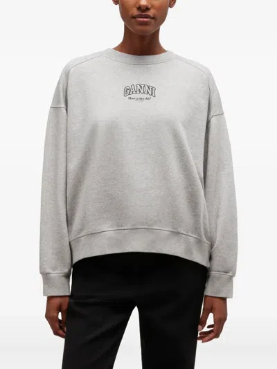 Ganni Logo Sweatshirt In Gray