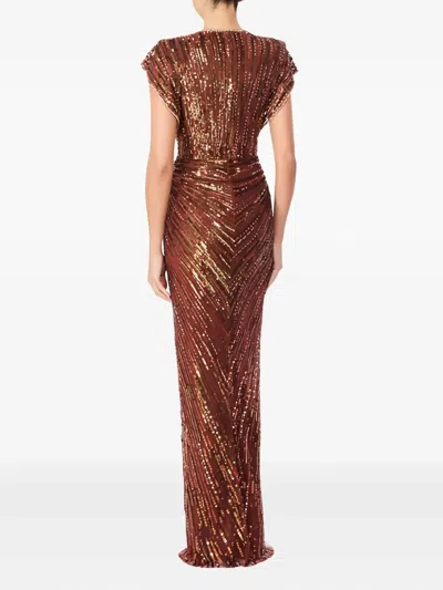 Jenny Packham Zola Sequin-embellished V-neck Maxi Dress In Brown