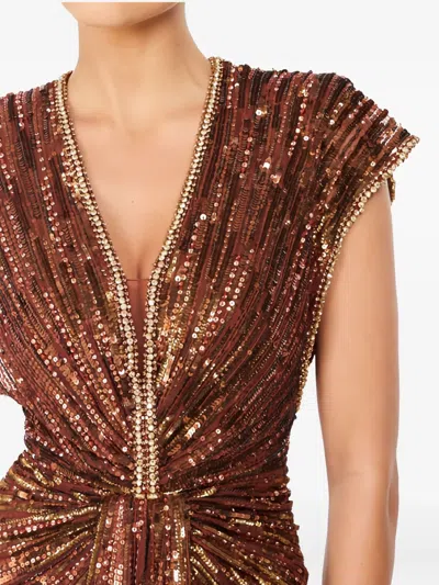 Jenny Packham Zola Sequin-embellished V-neck Maxi Dress In Brown