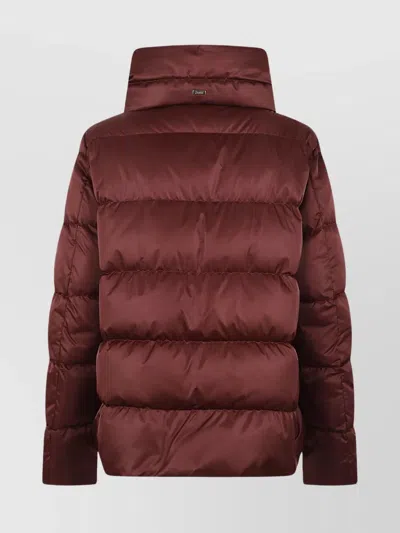 Herno Shiny Satin Cape Down Jacket Clothing In Red