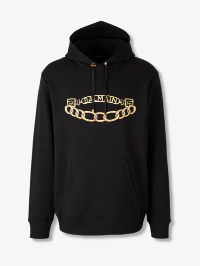 Balmain Printed Hooded Sweatshirt In Black