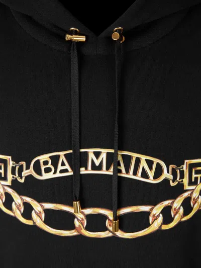 Balmain Printed Hooded Sweatshirt In Black