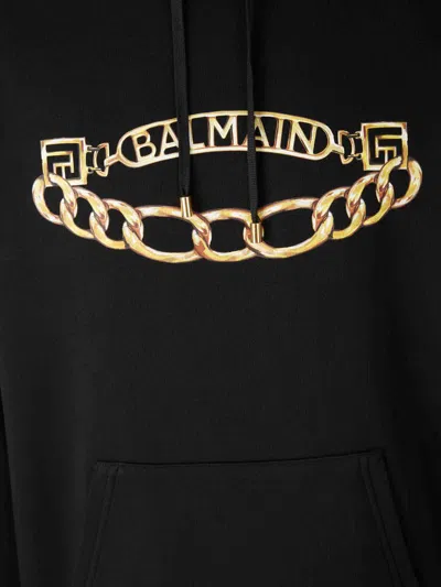 Balmain Printed Hooded Sweatshirt In Black