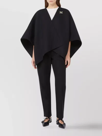 Max Mara Asymmetric Alpaca Wool Blend Cape Jacket In Black