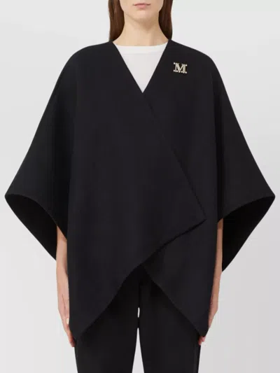 Max Mara Asymmetric Alpaca Wool Blend Cape Jacket In Black