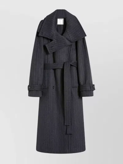 Sportmax Tailored Wool Coat Cinched Belt In Blue