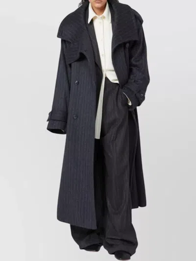Sportmax Tailored Wool Coat Cinched Belt In Blue