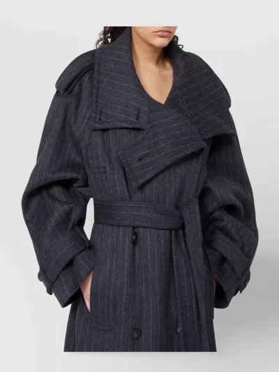 Sportmax Tailored Wool Coat Cinched Belt In Blue